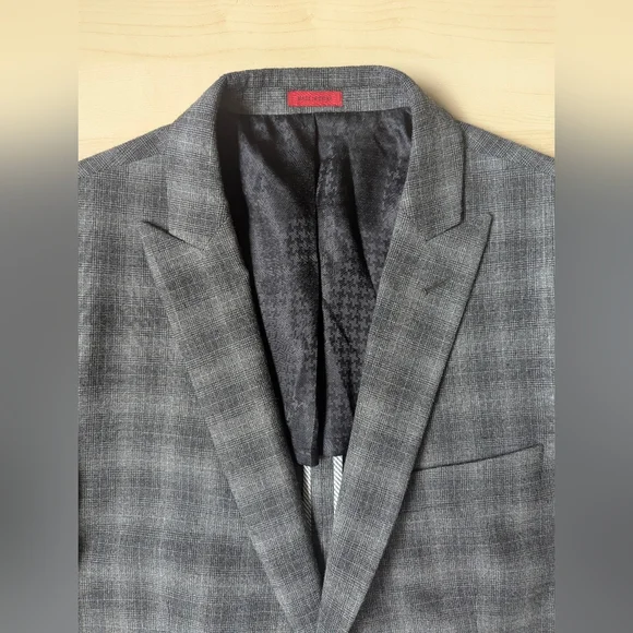 John Varvatos 42R Charcoal Checkered Plaid Blazer Sport Coat Jacket Herringbone - Picture 2 of 13
